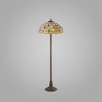 Novena Amboise 2 Light Tiffany Octagonal Floor Lamp with 40cm Shade in Beige Clear Crystal Aged Antique Brass