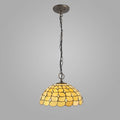 Novena Amboise 3 Light Tiffany Downlighter Pendant with 50cm Shade in Beige Clear Crystal Aged Antique Brass
