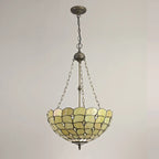 Novena Amboise 3 Light Tiffany Uplighter Pendant with 50cm Shade in Beige Clear Crystal Aged Antique Brass