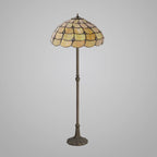 Novena Amboise 2 Light Tiffany Leaf Design Floor Lamp with 50cm Shade in Beige Clear Crystal Aged Antique Brass