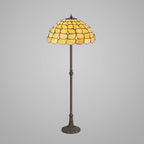Novena Amboise 2 Light Tiffany Leaf Design Floor Lamp with 50cm Shade in Beige Clear Crystal Aged Antique Brass