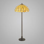 Novena Amboise 2 Light Tiffany Stepped Design Floor Lamp with 50cm Shade in Beige Clear Crystal Aged Antique Brass