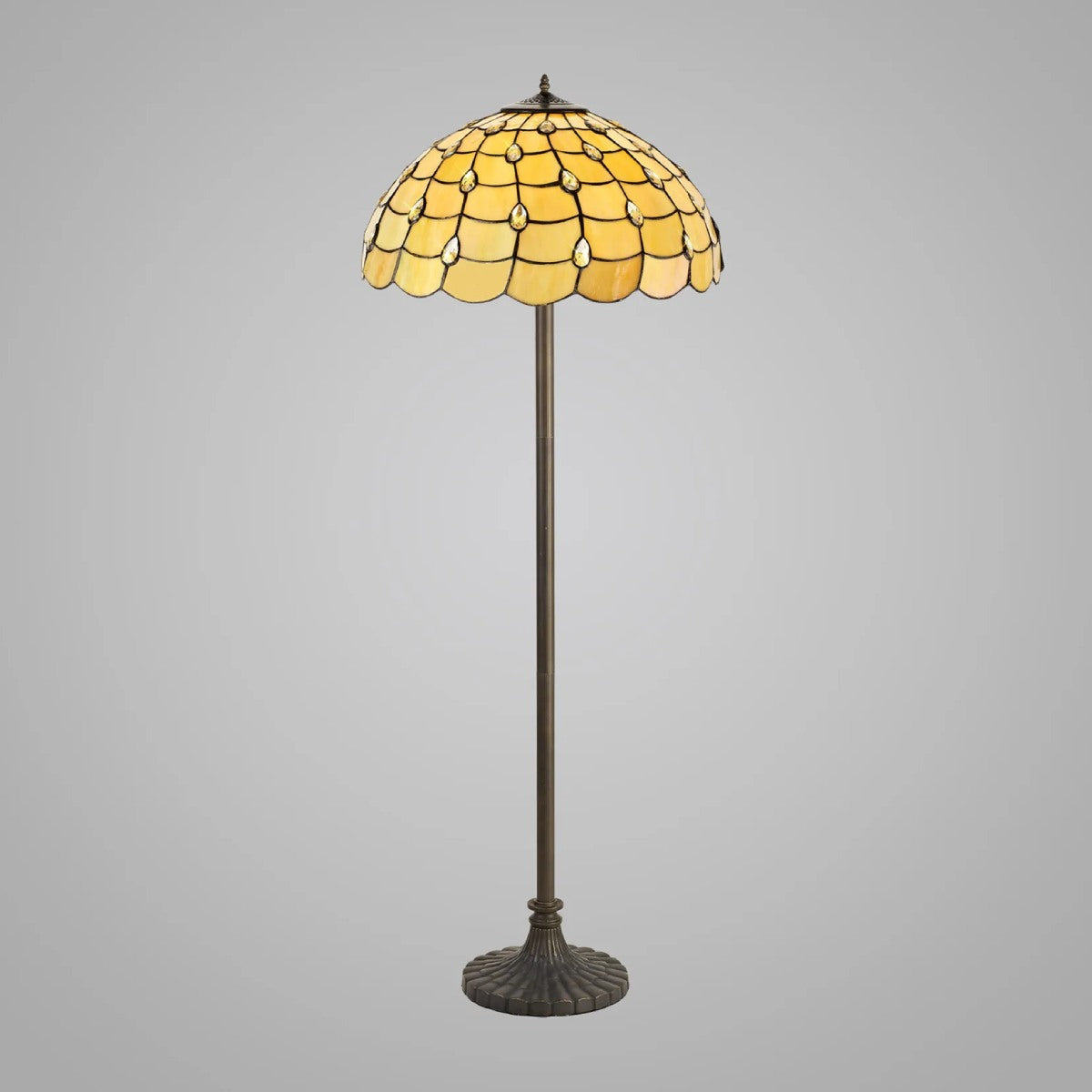 Novena Amboise 2 Light Tiffany Stepped Design Floor Lamp with 50cm Shade in Beige Clear Crystal Aged Antique Brass
