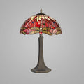 Novena Kourou 2 Light Tiffany Octagonal Table Lamp with 40cm Shade in Purple Pink Crystal Aged Antique Brass