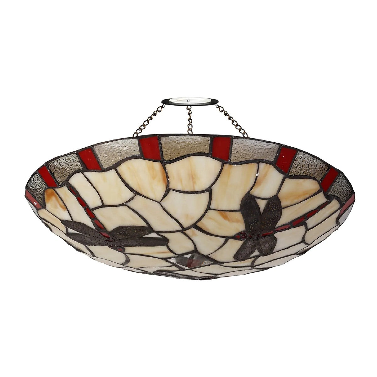 Novena Arles 1 Light Tiffany Pendant with 35cm Shade in Red Cream Clear Crystal Black