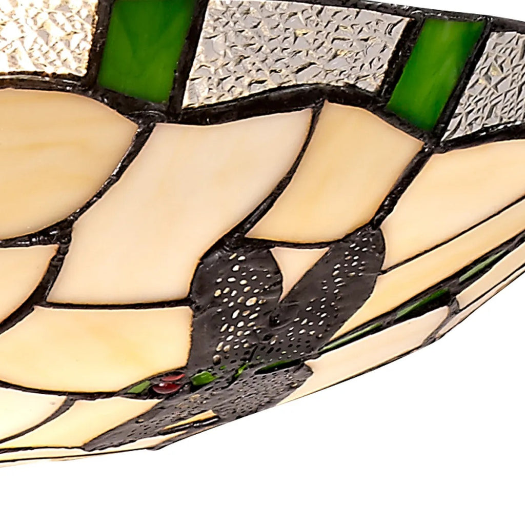 Novena Arles 1 Light Tiffany Pendant with 35cm Shade in Green Cream Clear Crystal Black