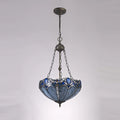 Novena Maries 2 Light Tiffany Uplighter Pendant with 40cm Shade in Blue Clear Crystal Aged Antique Brass