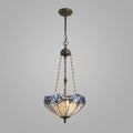 Novena Maries 3 Light Tiffany Uplighter Pendant with 40cm Shade in Blue Clear Crystal Aged Antique Brass