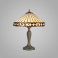 Novena Douai 2 Light Tiffany Curved Table Lamp with 40cm Shade in Amber Cream Crystal Aged Antique Brass