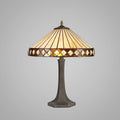 Novena Douai 2 Light Tiffany Octagonal Table Lamp with 40cm Shade in Amber Cream Crystal Aged Antique Brass