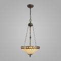 Novena Douai 3 Light Tiffany Uplighter Pendant with 40cm Shade in Amber Cream Crystal Aged Antique Brass