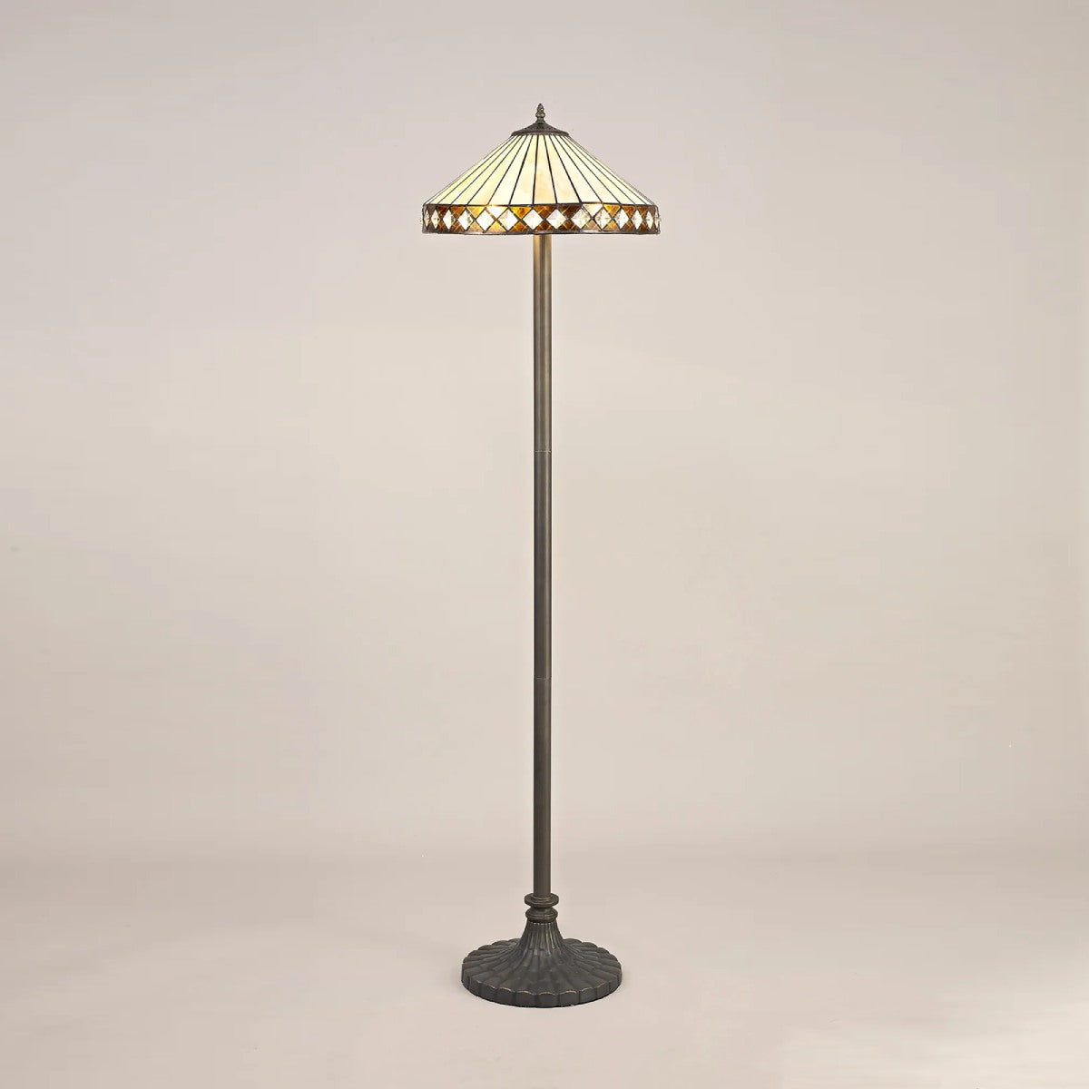 Novena Douai 2 Light Tiffany Stepped Design Floor Lamp with 40cm Shade in Amber Cream Crystal Aged Antique Brass
