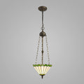 Novena Livin 3 Light Tiffany Uplighter Pendant with 30cm Shade in Green Cream Crystal Aged Antique Brass