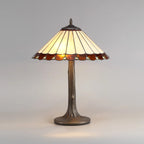 Novena Livin 2 Light Tiffany Tree Like Table Lamp with 40cm Shade in Amber Cream Crystal Aged Antique Brass