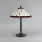Novena Livin 2 Light Tiffany Tree Like Table Lamp with 40cm Shade in Amber Cream Crystal Aged Antique Brass