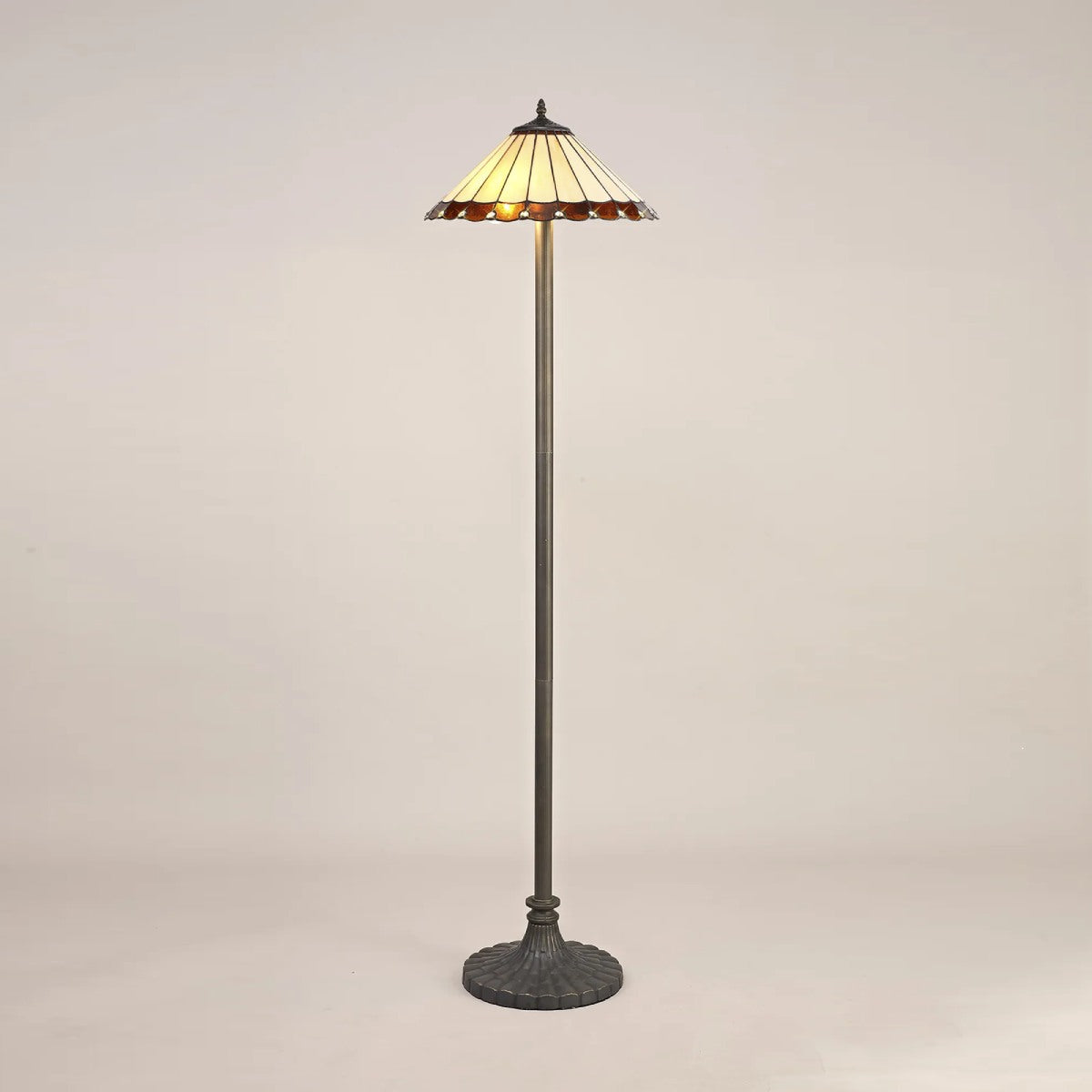 Novena Livin 2 Light Tiffany Stepped Design Floor Lamp with 40cm Shade in Amber Cream Crystal Aged Antique Brass