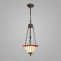 Novena Livin 2 Light Tiffany Uplighter Pendant with 30cm Shade in Red Cream Crystal Aged Antique Brass