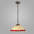 Novena Livin 3 Light Tiffany Downlighter Pendant with 40cm Shade in Red Cream Crystal Aged Antique Brass