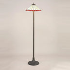 Novena Livin 2 Light Tiffany Stepped Design Floor Lamp with 40cm Shade in Red Cream Crystal Aged Antique Brass