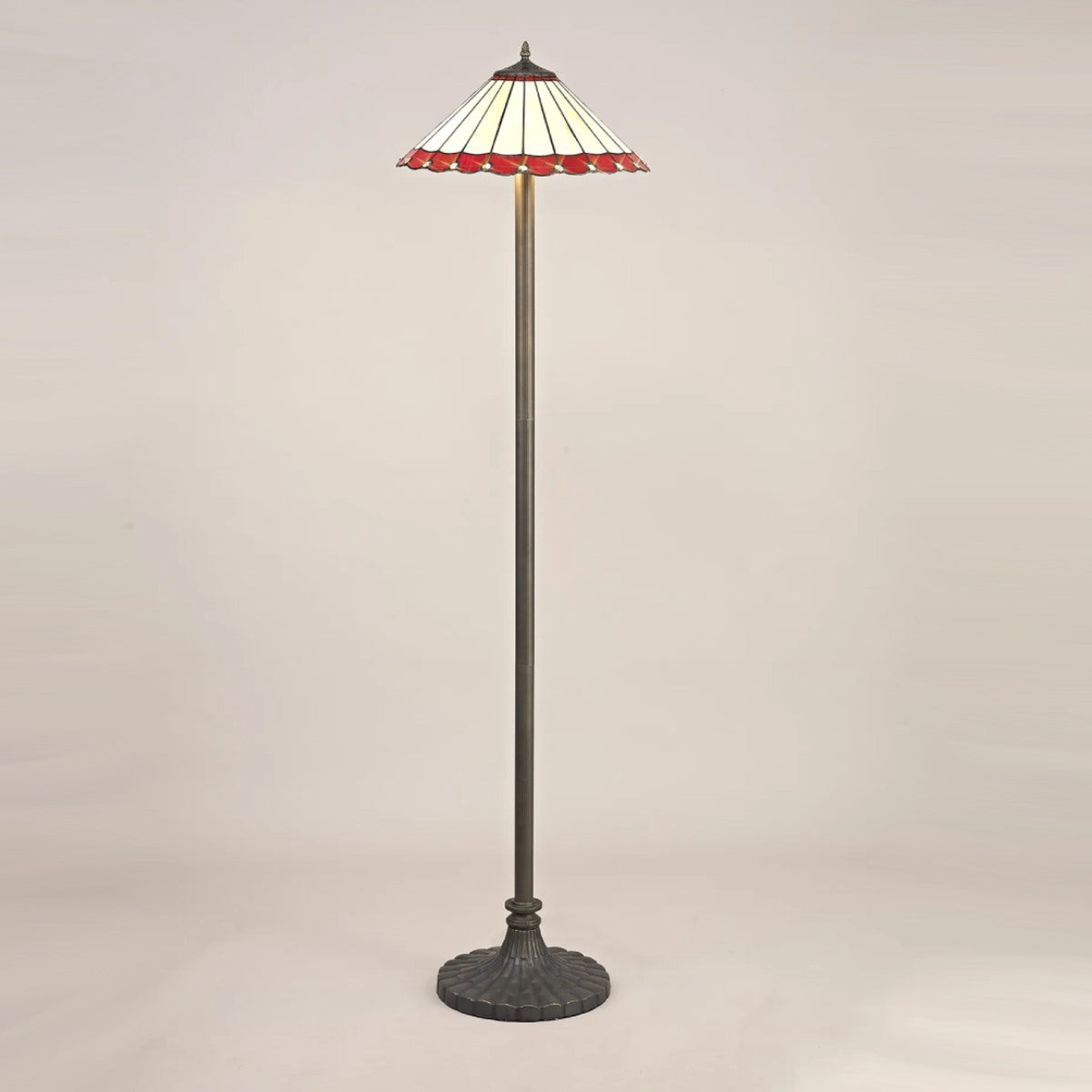 Novena Livin 2 Light Tiffany Stepped Design Floor Lamp with 40cm Shade in Red Cream Crystal Aged Antique Brass