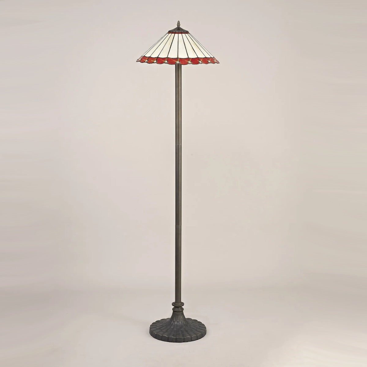 Novena Livin 2 Light Tiffany Stepped Design Floor Lamp with 40cm Shade in Red Cream Crystal Aged Antique Brass