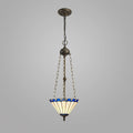 Novena Livin 3 Light Tiffany Uplighter Pendant with 30cm Shade in Blue Cream Crystal Aged Antique Brass