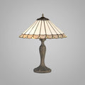 Novena Livin 2 Light Tiffany Curved Table Lamp with 40cm Shade in Grey Cream Crystal Aged Antique Brass