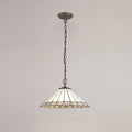 Novena Livin 3 Light Tiffany Downlighter Pendant with 40cm Shade in Grey Cream Crystal Aged Antique Brass