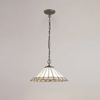 Novena Livin 3 Light Tiffany Downlighter Pendant with 40cm Shade in Grey Cream Crystal Aged Antique Brass