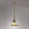 Novena Douai Tabitha 1 Light Tiffany Telescopic Pendant with 30cm Shade in Antique Brass Amber Cream Crystal