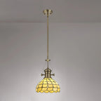 Novena Amboise Amboise 1 Light Tiffany Telescopic Pendant with 30cm Shade in Antique Brass Beige Clear Crystal