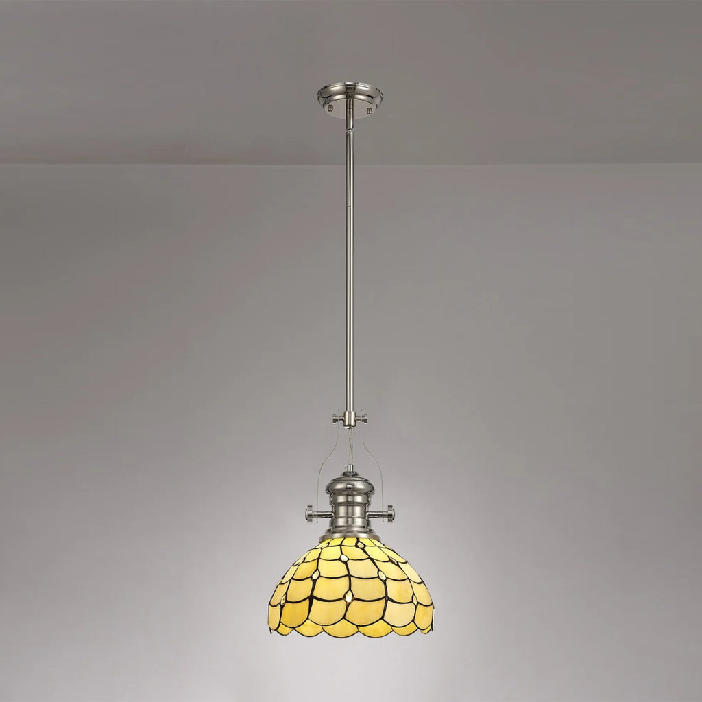 Novena Amboise Amboise 1 Light Tiffany Telescopic Pendant with 30cm Shade in Polished Nickel Beige Clear Crystal