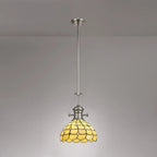 Novena Amboise Amboise 1 Light Tiffany Telescopic Pendant with 30cm Shade in Polished Nickel Beige Clear Crystal