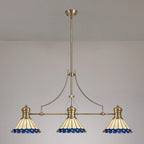 Novena Livin Ursula 3 Light Tiffany Telescopic Pendant with 30cm Shade in Antique Brass Blue Cream Crystal