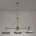 Novena Douai Tabitha 3 Light Tiffany Telescopic Pendant with 30cm Shade in Antique Brass Amber Cream Crystal