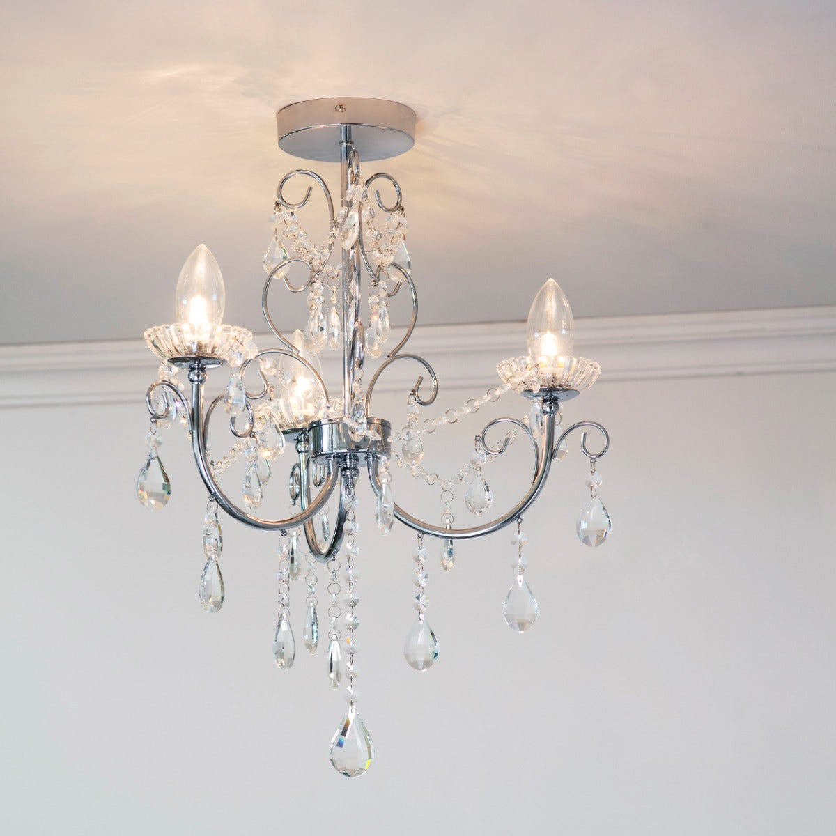 Endon Tabitha 3 Light Semi Flush Ceiling Light in Chrome with Clear Crystal