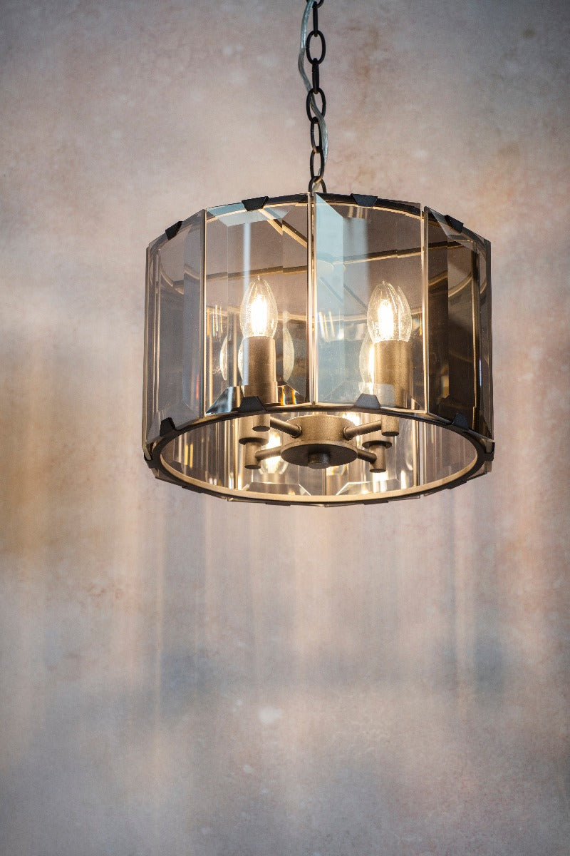 Endon Clooney Small 4 Light Pendant Light with Smoked Glass and Grey Frame
