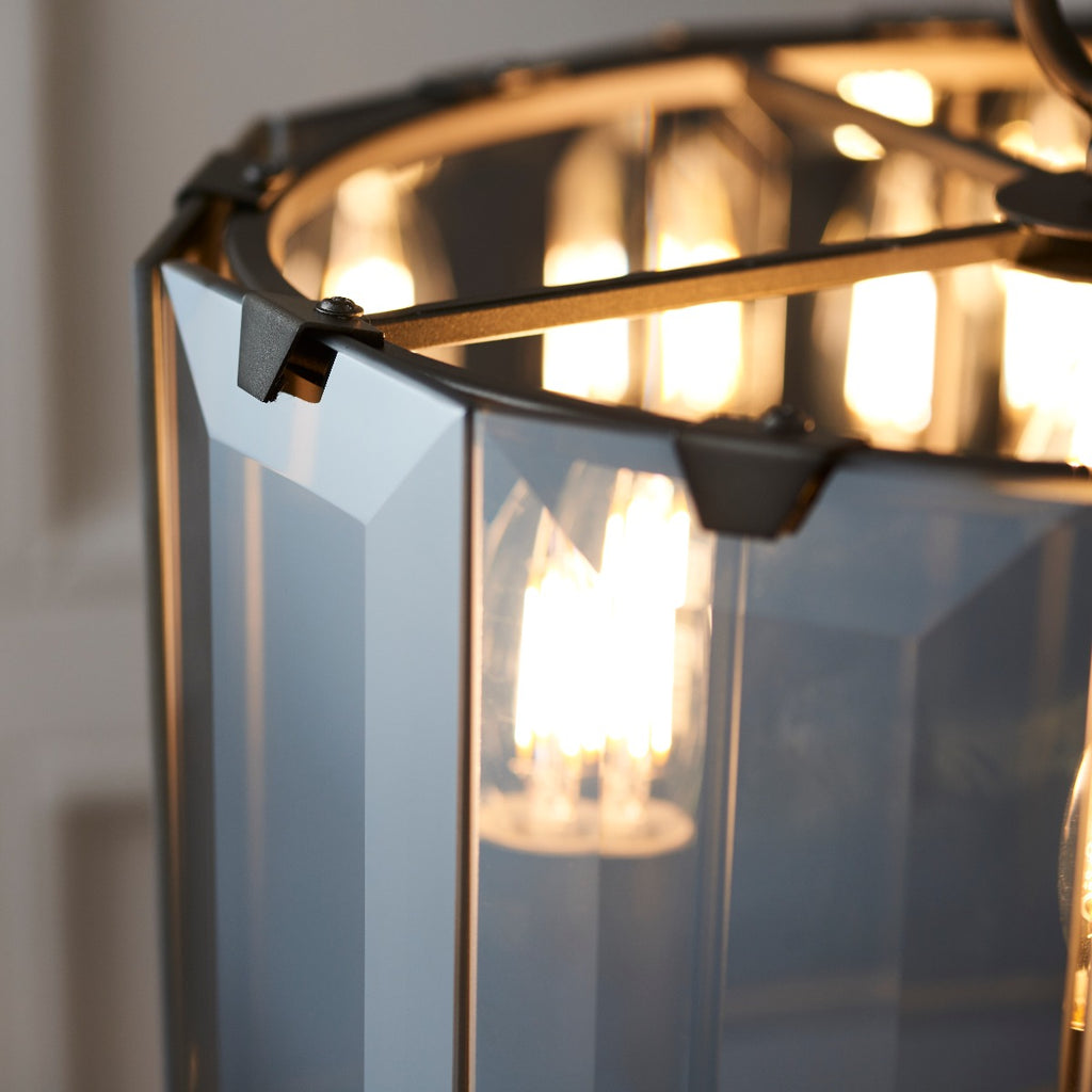 Endon Clooney Small 4 Light Pendant Light with Smoked Glass and Grey Frame