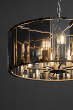 Endon Clooney Large 8 Light Pendant Light with Smoked Glass and Grey Frame