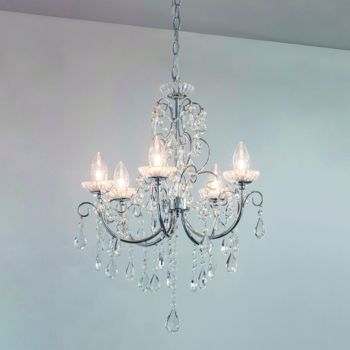 Endon Tabitha 5 Light Bathroom Pendant Light in Chrome with Clear Crystal