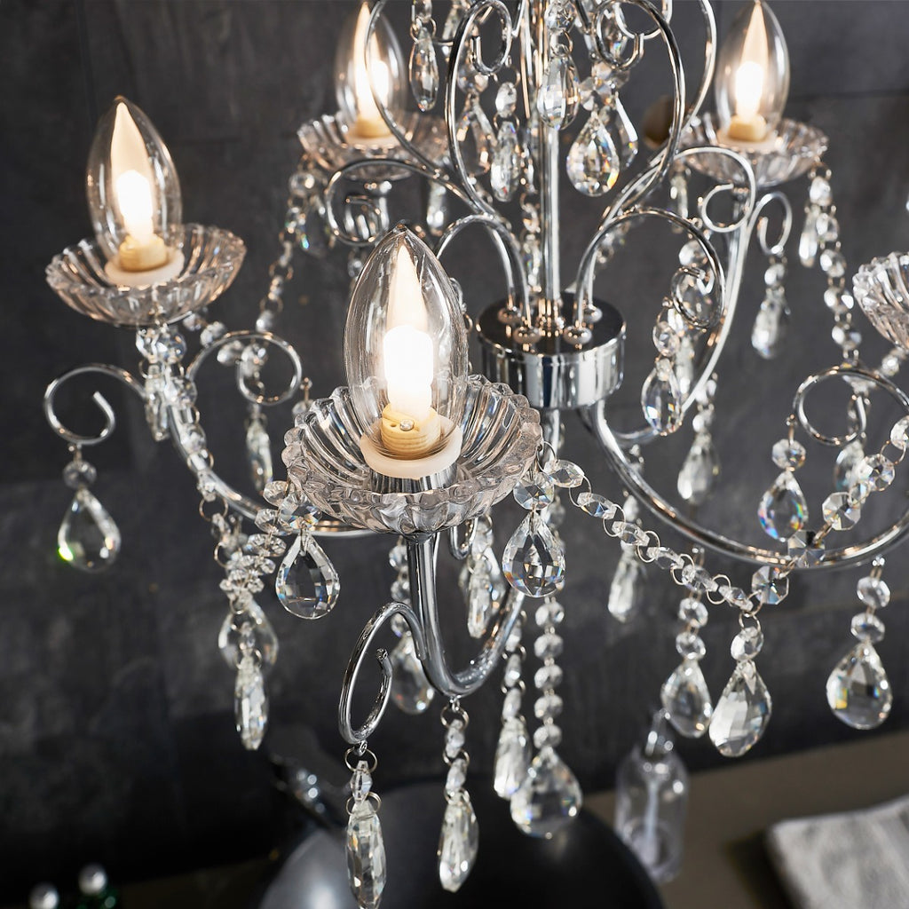 Endon Tabitha 5 Light Bathroom Pendant Light in Chrome with Clear Crystal