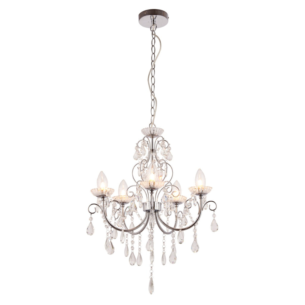 Endon Tabitha 5 Light Bathroom Pendant Light in Chrome with Clear Crystal