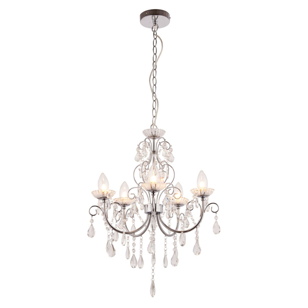 Endon Tabitha 5 Light Bathroom Pendant Light in Chrome with Clear Crystal
