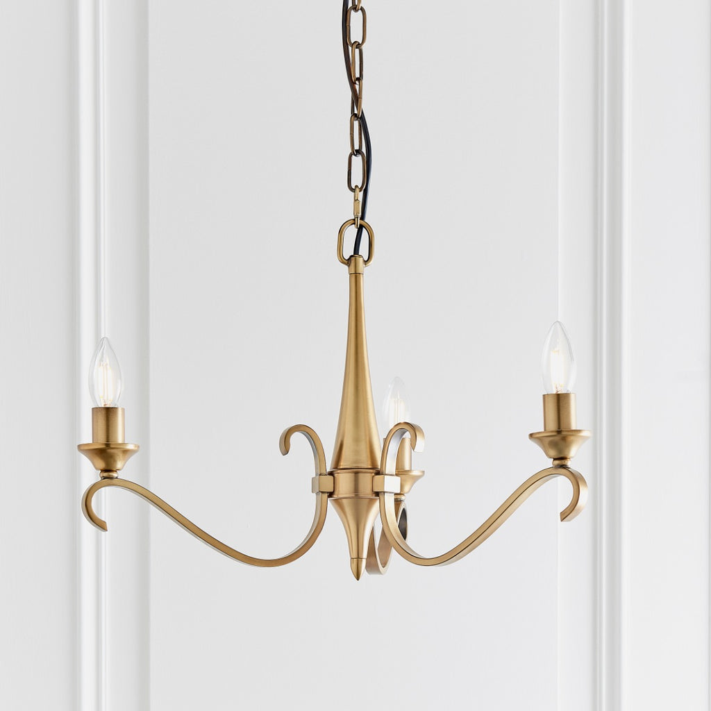 Interiors 1900 Columbia 3 Light Pendant Light in Antique Brass with Clear & Frosted Glass