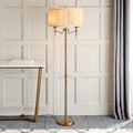 Interiors 1900 Stanford 2 Light Floor Lamp in Antique Brass with Beige Shade