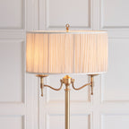 Interiors 1900 Stanford 2 Light Floor Lamp in Antique Brass with Beige Shade