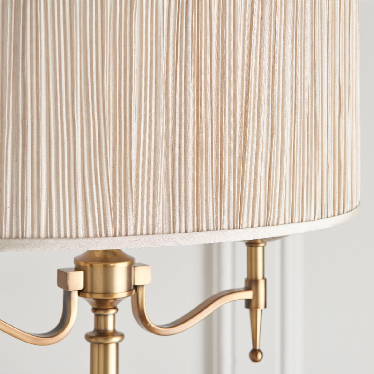 Interiors 1900 Stanford 2 Light Floor Lamp in Antique Brass with Beige Shade