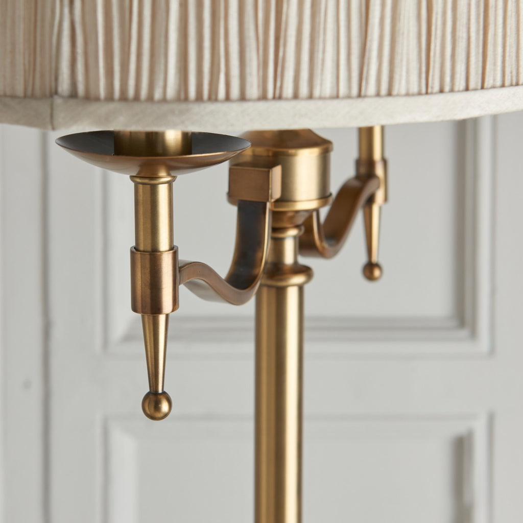 Interiors 1900 Stanford 2 Light Floor Lamp in Antique Brass with Beige Shade