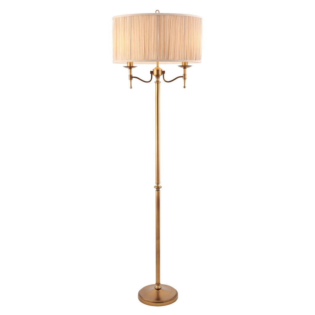 Interiors 1900 Stanford 2 Light Floor Lamp in Antique Brass with Beige Shade