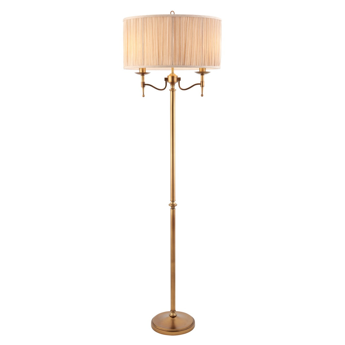 Interiors 1900 Stanford 2 Light Floor Lamp in Antique Brass with Beige Shade